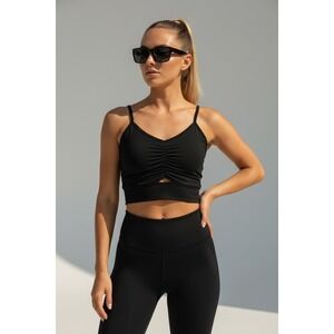 Old Navy Powersoft Active XL Black Ruched V Neck Cropped Top Light Support